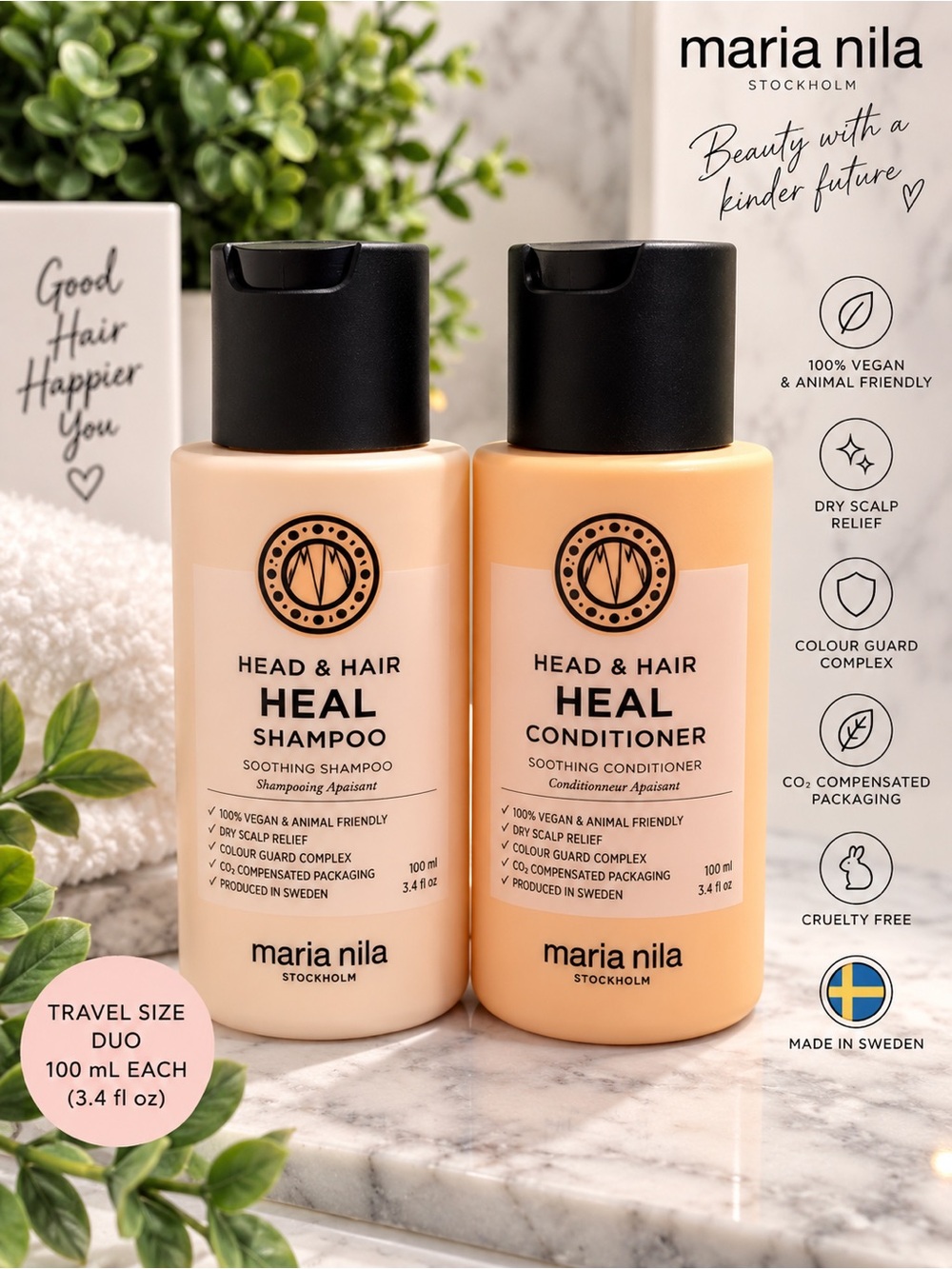 Maria Nila Head & Hair Heal Shampoo Conditioner Travel Duo 3.4 oz Each